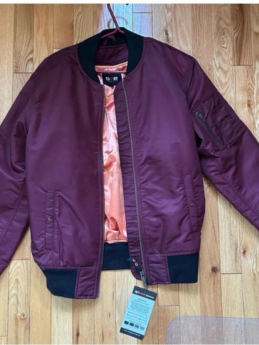 CX2 burgundy bomber Jacket in Peach and Burgundy